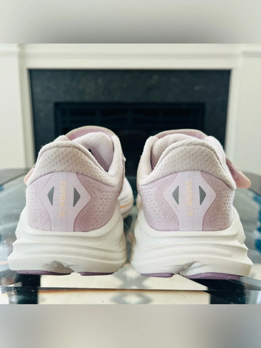 Sz 1.5 Hoka Clifton 10 Little Kids Running Shoes lilac cream/tangerine glow